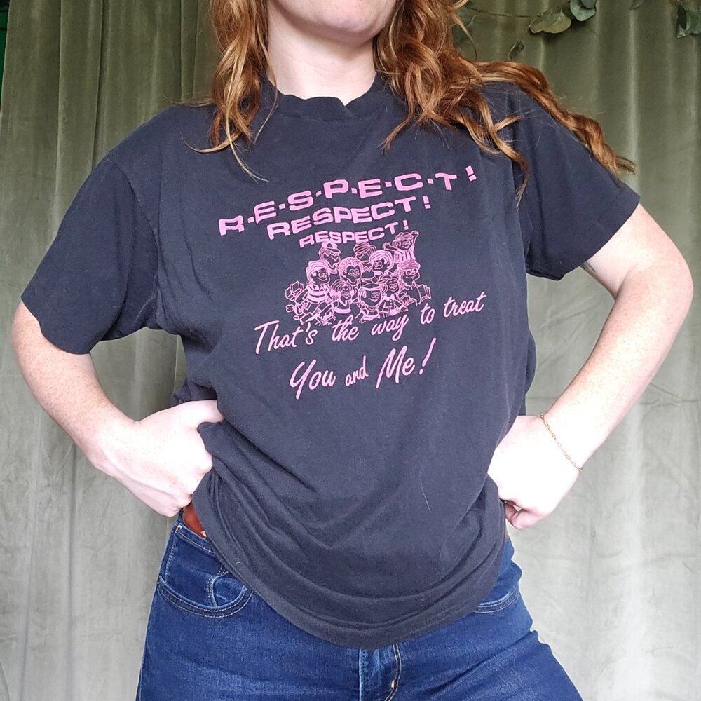 Vintage Momcore Eclectic Hippiecore Alt Single Stitch RESPECT Black Tshirt